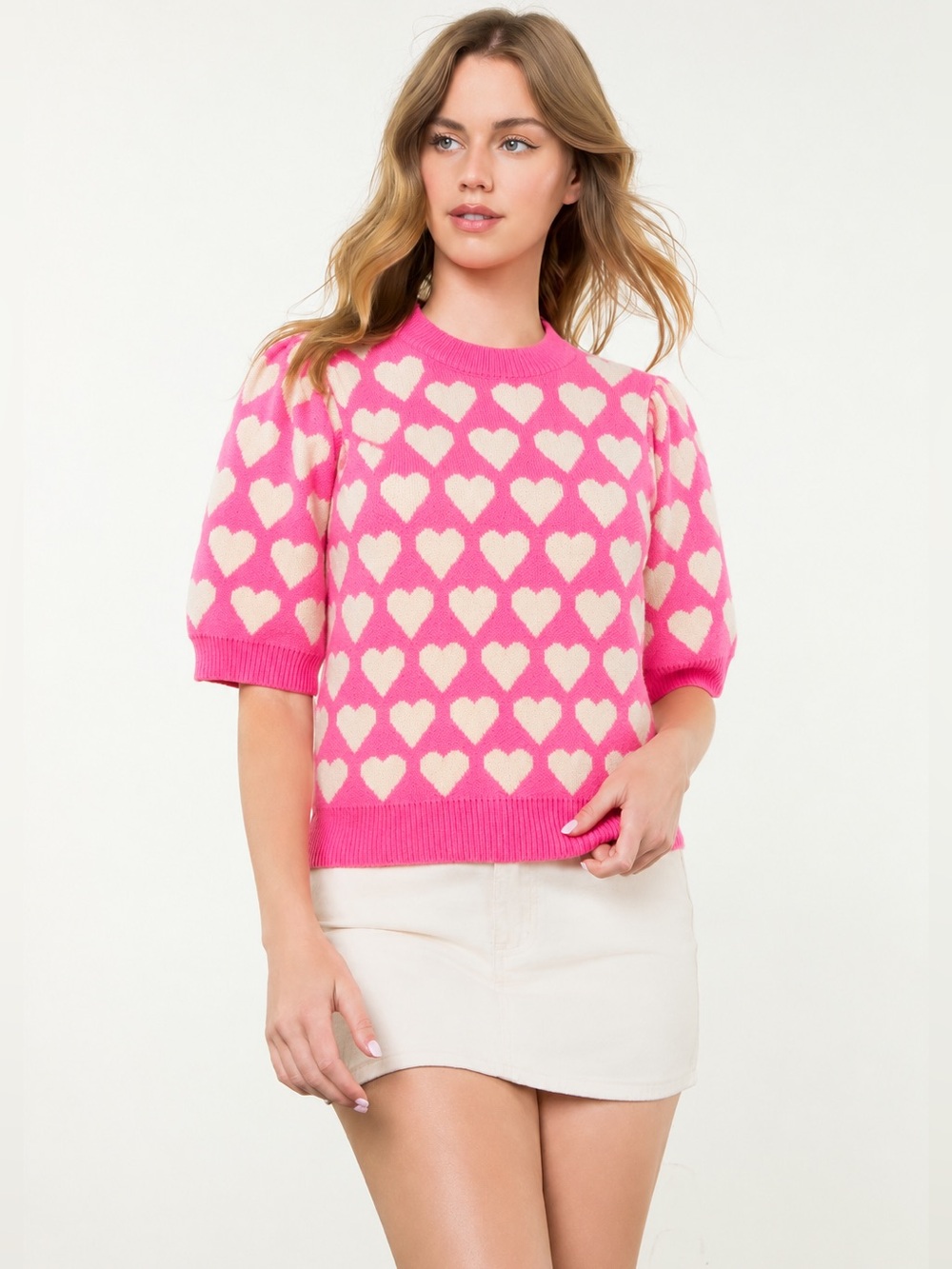 THML Pink Heart Knit Top - Cozy Pullover